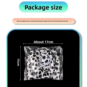 Detailed view of polka dot animal ear headband packaging showing dimensions 17cm by 15cm