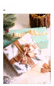 Detail of premium gift wrap set with gold feather patterns and Love Eternal silk ribbons