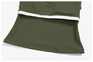 Détail de vêtement de yoga vert olive avec tissu extensible et bande élastique interne