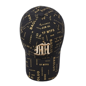 Casquette de baseball unisexe noire avec imprimés dorés et logo brodé en 3D