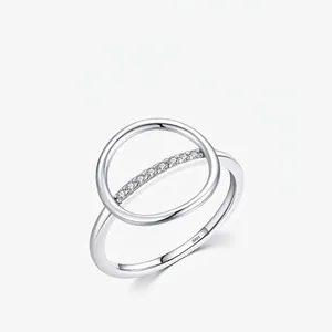 Minimalist Hollow Geometric Round Ring In 925 Sterling Silver With Micro Paved Cubic Zirconia For Women Fashion