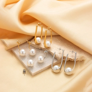Boucles D'oreilles Élégantes En Acier Inoxydable Avec Künstliche Perles Géométriques En Forme De U Pendantes Pour Femmes Bijoux Minimalistes