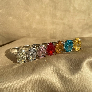 Luxury S925 sterling silver rings with colorful oval cut zircon stones on champagne silk
