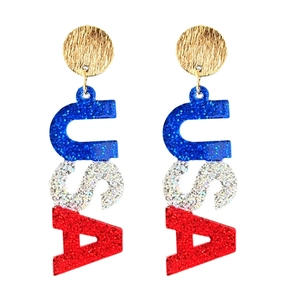 Independence Day USA letter earrings with sparkling red white and blue acrylic glitter