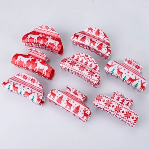 8-piece set of Christmas themed acetate shark hair clips featuring reindeer and snowflakes