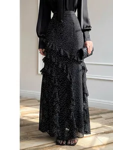 Women Polka Dot Polyester Maxi Skirt High Waist Ruffle Tiered Elegant Flowy Long Skirt For Casual Vacation