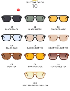 Multiple color options for double-bridge aviator sunglasses with vibrant lenses