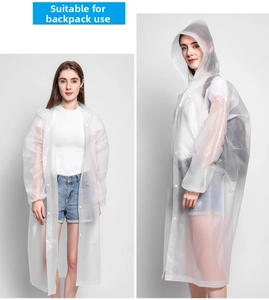 Thick EVA adult hooded raincoat with backpack expansion space and snap closure