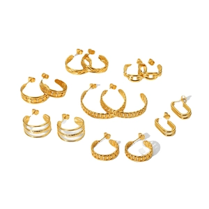 Fashion 18K gold plated stainless steel hoop earring set with various geometric designs