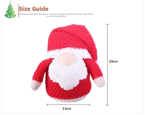 Knitted Christmas Rudolph gnome dimensions showing 19cm height and 13cm width details