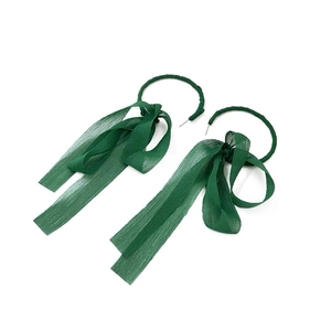 Elegant deep green chiffon ribbon bow earrings with silver needles for summer vacation style
