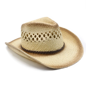 Chapeau de cowboy en paille rétro avec aérations et bordure marron pour hommes et femmes