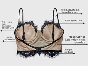 Detail of ultra-thin eyelash lace bra with underwire and 0.2cm thickness specification