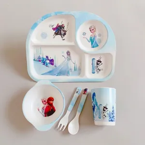 Bamboo fiber kids tableware set featuring Frozen characters with plate, bowl, and cup