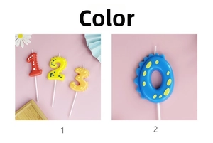 Detailed close-up of dinosaur-themed number candles 0-3 for children's birthday parties