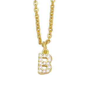 Hip hop style gold letter B pendant necklace with micro-paved white zircons on a link chain