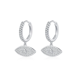 S925 sterling silver evil eye hoop earrings with sparkling micro-pave cubic zirconia