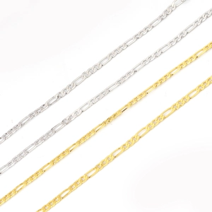 Macro detail of 2.5mm flat Cuban link chain in polished gold and silver finishes
