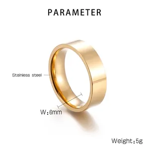 6mm wide 18k gold plated stainless steel ring with a minimalist brushed metal texture
