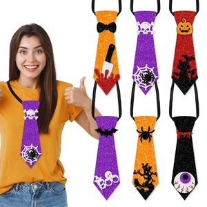 Halloween Party Decorative Neckties Glitter Paper Felt Pumpkin Skull Spider Bat Eyeball Bloody Knife Costume Props For Photography Party Decorations