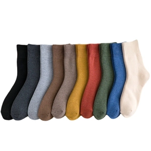Pack of 10 pairs multicolor cotton thermal crew socks in a neat flat lay arrangement