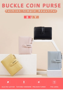 Short bifold women's wallets in pastel colors with snap closure and side zipper pockets