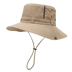 Quick-dry outdoor sun hat in khaki with adjustable windproof rope and wide brim