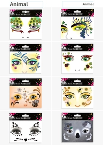 Set of 8 glitter animal face art stickers including butterfly and bee designs