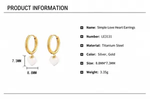 Detail view of heart hoop earrings in gold finish showing precise 8.8mm by 7.3mm dimensions
