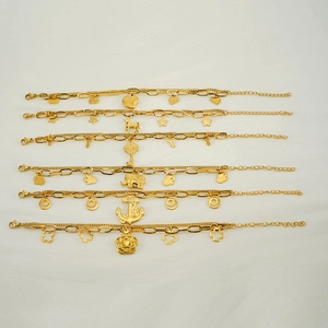 Multi-layer gold stainless steel charm bracelets featuring heart and elephant pendants