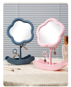 Cloud-shaped makeup mirrors with curved storage base and jewelry branch stand