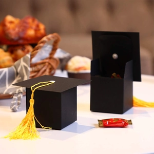 European style doctoral cap candy boxes with yellow tassels for graduation party favors