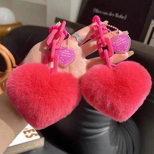 Silicon Rabbit Fur Heart Chain Keychain Exquisite Schoolbag Pendant Couple Charm Car Key Ring Fashion Plush Accessory Gift