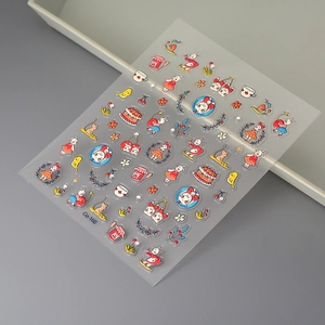 Detail of cute rabbit and strawberry girl stickers with Co-160 model number on white tray
