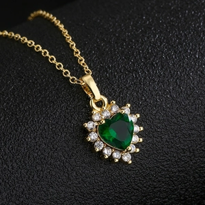 Heart Pendant Necklace Copper 18K Gold Plated Cubic Zirconia Halo Design Elegant Romantic Jewelry For Women