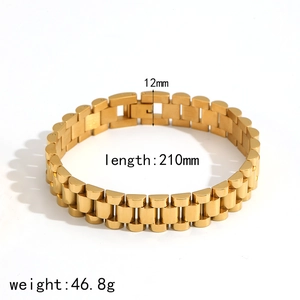 Bracciale stile cinturino in acciaio inossidabile dorato, 12mm di larghezza, lucido