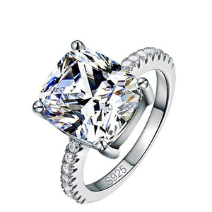 Elegant S925 sterling silver engagement ring with large square cut gemstone and side diamonds