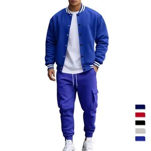 Men's two-piece varsity jacket and cargo pants set with white stripe details