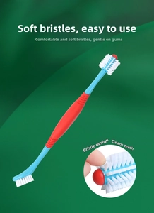 Dual-head pet toothbrush with 360-degree round bristles and soft flat brush head