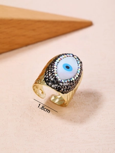 14K gold plated evil eye shell ring with colorful crystals and 1.8cm adjustable band