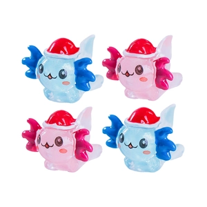 Set of 4 Christmas axolotl figurines in pink and blue resin for holiday desk decoration