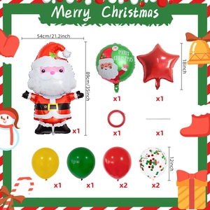 11-piece Christmas balloon set with Santa Claus, stars, and colorful latex balloons