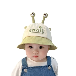 Cute baby sun hat with snail design, green and beige bucket hat for toddlers and infants