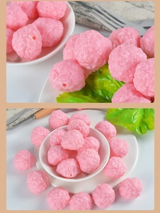 Macro shot of pink miniature shrimp balls with realistic texture for DIY food models
