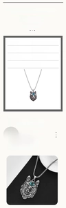 Détail du pendentif loup punk rétro avec œil vert et chaîne en acier de 70cm