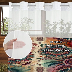 White semi-transparent waffle shower curtain with metal rings for bathroom privacy