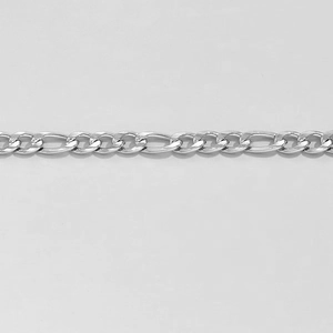 Polished silver Figaro link chain bracelet for men with heavy metal texture style
