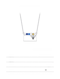 Detail of s925 silver honeycomb necklace with rainbow zircon and small bee pendant
