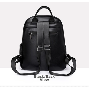 Rear view of black checkered backpack showing anti-theft zipper and adjustable straps