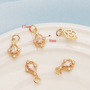 Set of five 14K gold-filled water drop zircon charms for DIY jewelry 13mm x 8mm